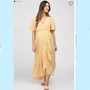 NWT Pink Blush Yellow Floral Wrap Maternity Dress